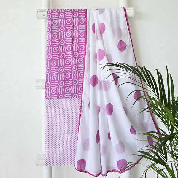 BHAVYA-Pure Cotton Purple Top And Pure Cotton Design Purple  With White Small Polka Dots Bottom And  Cotton Dupatta Suit