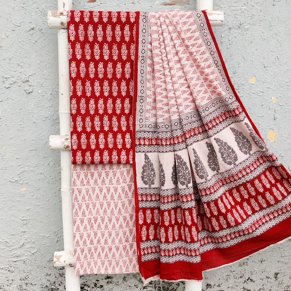 Bagh-E-Wafa-Pure Cotton Off White With Red Flower Motif Top And Off White With Red Bottom And Cotton Dupatta Unstitched Suit