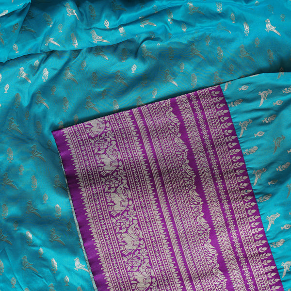 Banaras Brocade Blue With Big Border Fabric