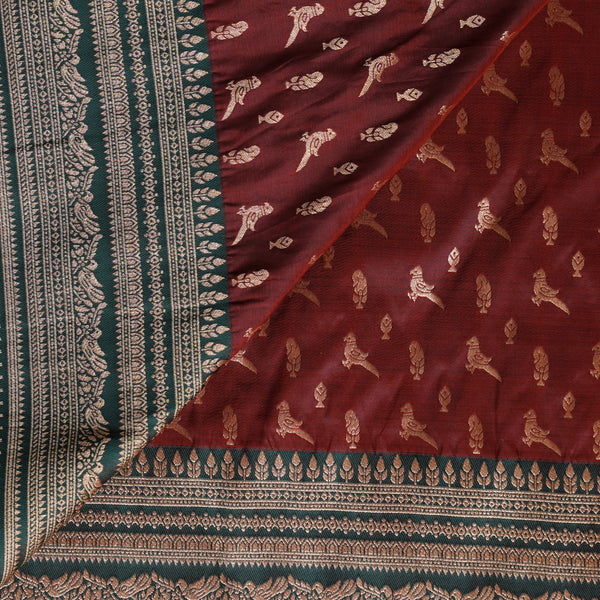 Banaras Brocade Maroon With Dark Green Big Border Fabric