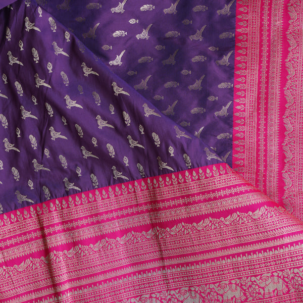 Banaras Brocade Purple With Pink Big Border Fabric