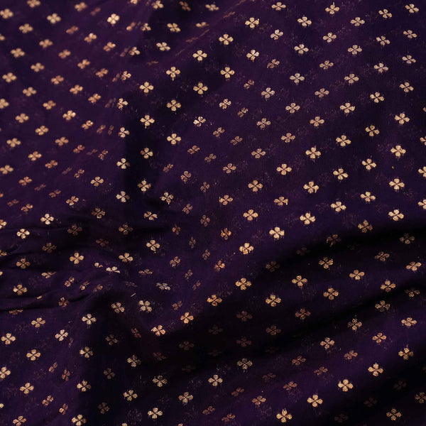 Pre-Cut 1.40 Meter Banarasi Brocade Deep Purple With Small Gold Flower Motif Woven Fabric