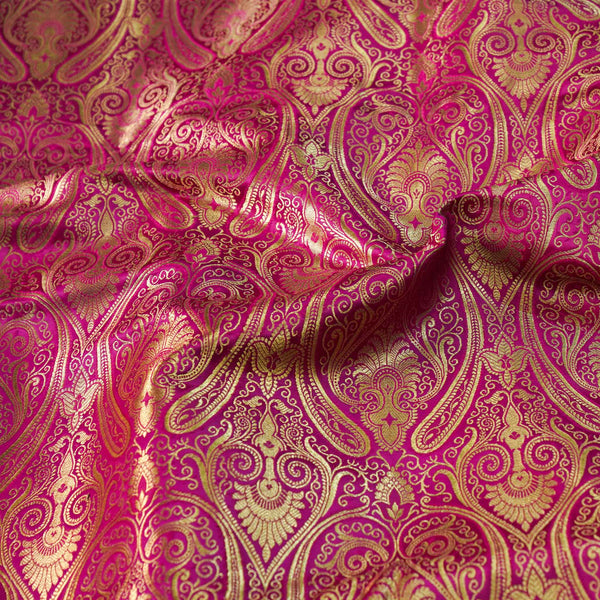 Pre-Cut 1.85 Meter Banarasi Brocade Pink With All Over Zari Pattern Woven Fabric