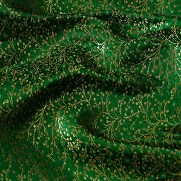 ( Pre-Cut 2.20 Meter ) Banarasi Brocade Royal Green With All Over Cherry Tree Woven Fabric