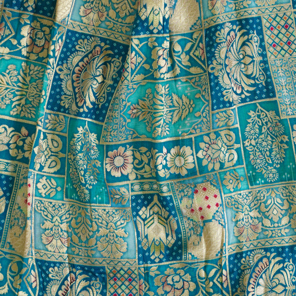 Banarasi Jacquard Blue Heavy Intricate Design Hand Woven Fabric