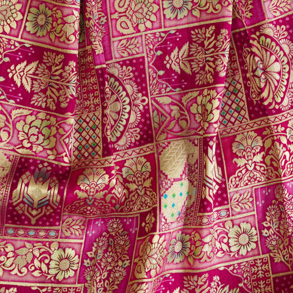 Banarasi Jacquard Pink Heavy Intricate Design Hand Woven Fabric