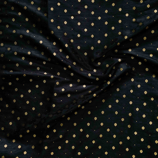 Black Brocade With Golden Tiny Flower Jaal With Self Design Woven Fabric