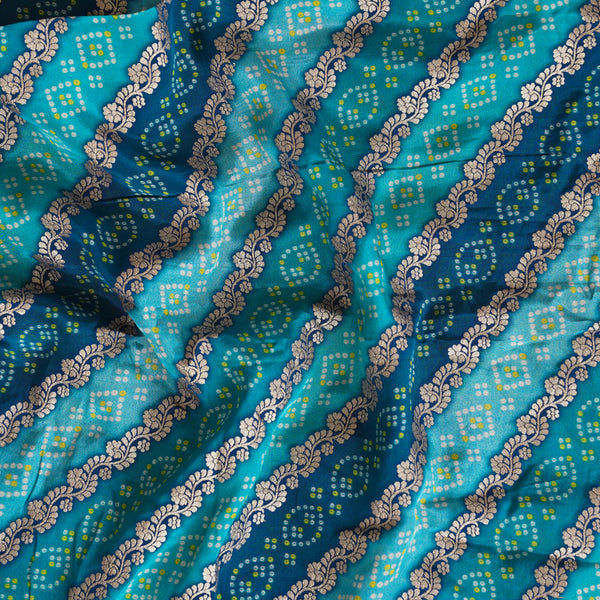 Blue Heavy Crepe Jaquard Golden Design Fabric