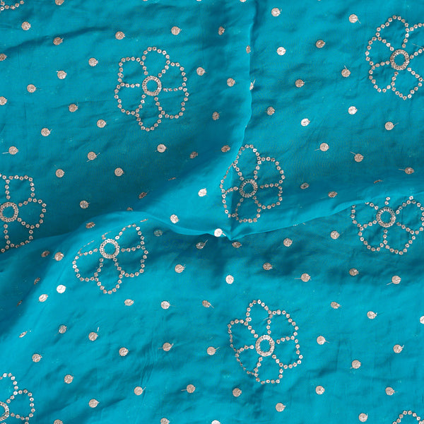 Blue Silk Organza Mukaish Work Fabric