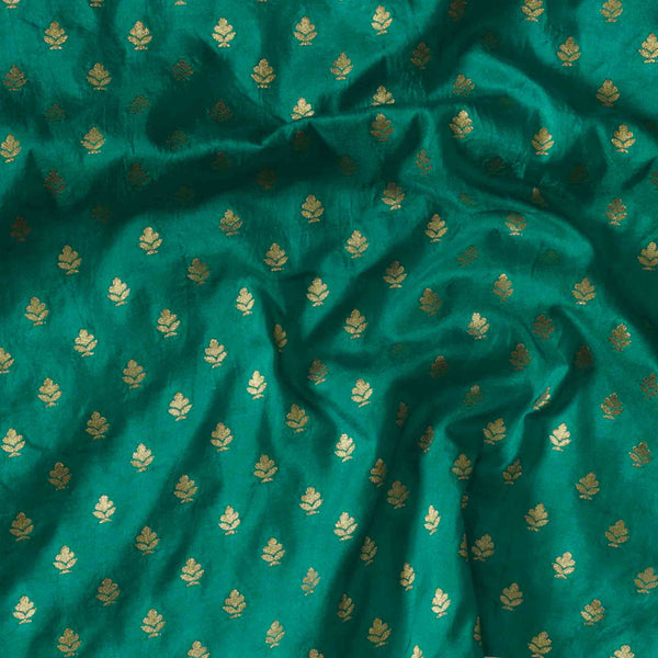 Brocade Blue With Golden Zari Flower Motif Hand Woven Fabric