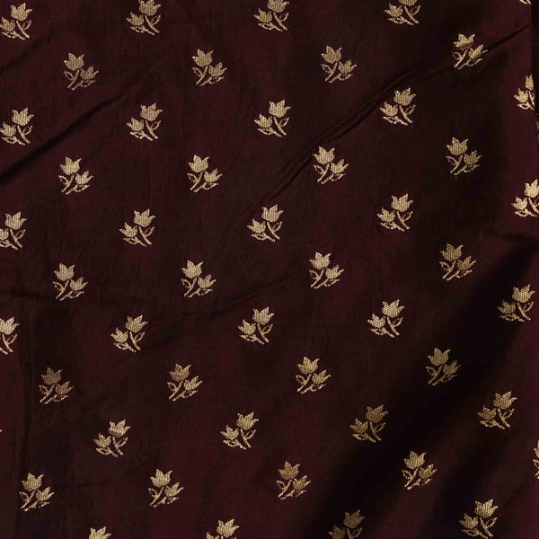 Brocade Brown With Golden Zari Flower Motif Hand Woven Fabric