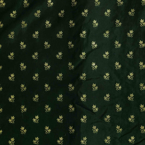 Brocade Dark Green With Golden Zari Flower Motif Hand Woven Fabric