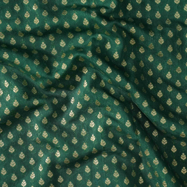 Brocade Drak Green With Silver Leaves Small Motif Hand Woven Fabric