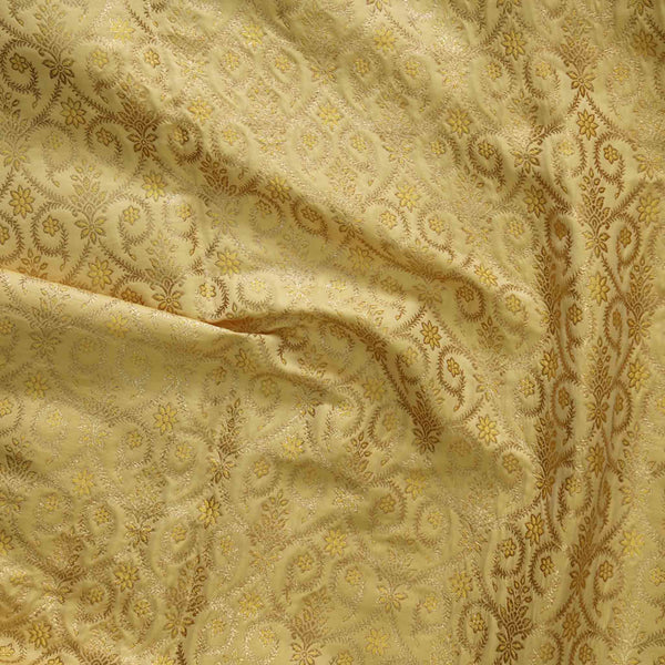 Brocade Golden Zari Flower Work Hand Woven Fabric