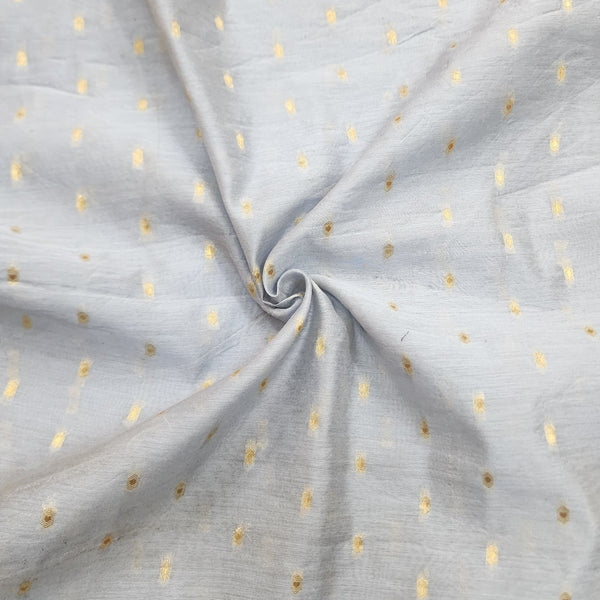 ( Pre-Cut 1 Meter ) Brocade Grey Chanderi With Golden Polka Dots Hand WovenFabric