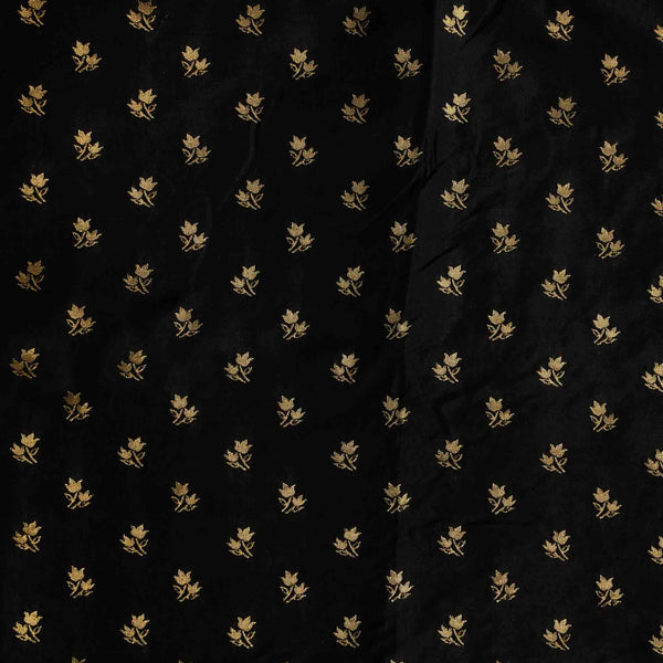 Brocade Black With Golden Zari Flower Motif Hand Woven Fabric