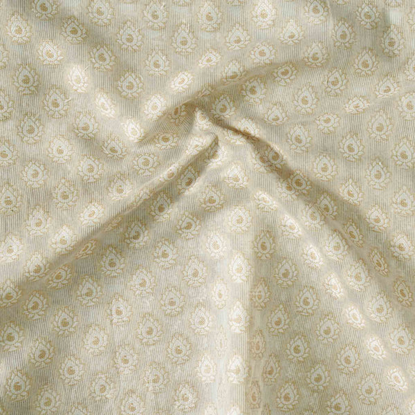 Brocade Off White With Self Intricate Leaves Design Hand Woven Fabric