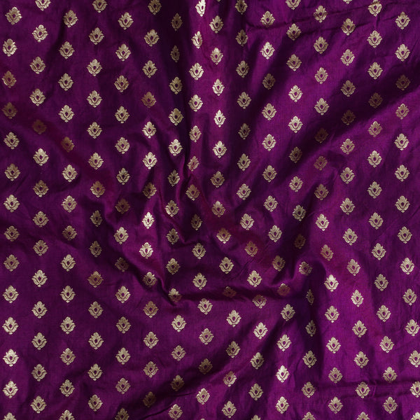 Brocade Purple With Golden Butti Hand Woven Fabric