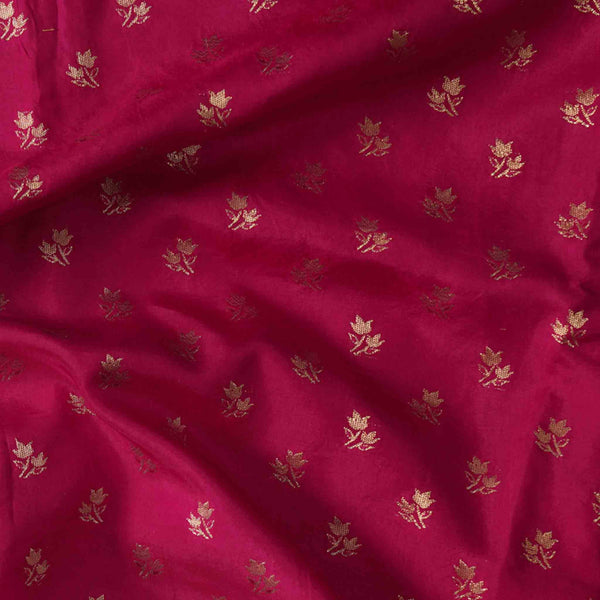 Brocade Rani Pink With Golden Zari Flower Motif Hand Woven Fabric