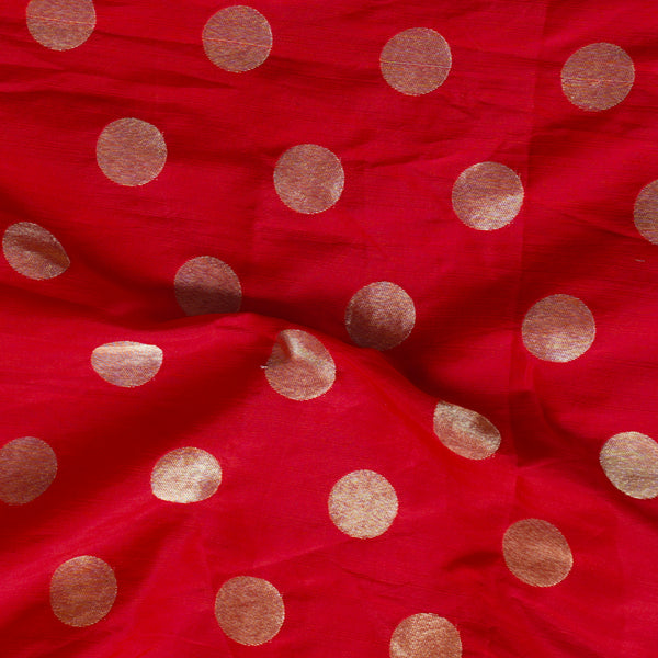 Brocade Red With Golden Polka Fabric