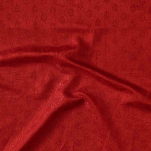 ( Pre-Cut 2.40  Meter ) Brocade Red With Self Intricate Design Hand Woven Fabric