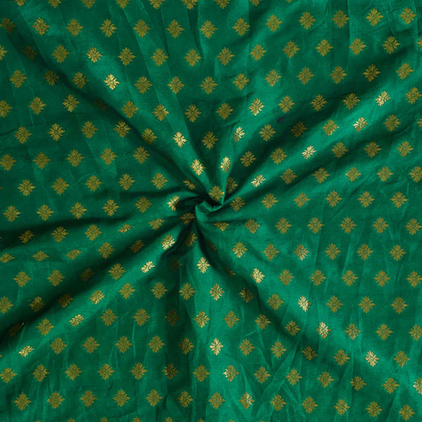 PRE-CUT 1.90 METER Brocade Sea Green With Four Petal Flower Motifs Woven Fabric