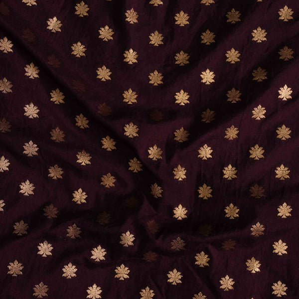 Brocade With Dark Brown With Golden Zari Flower Motif Hand Woven Fabric