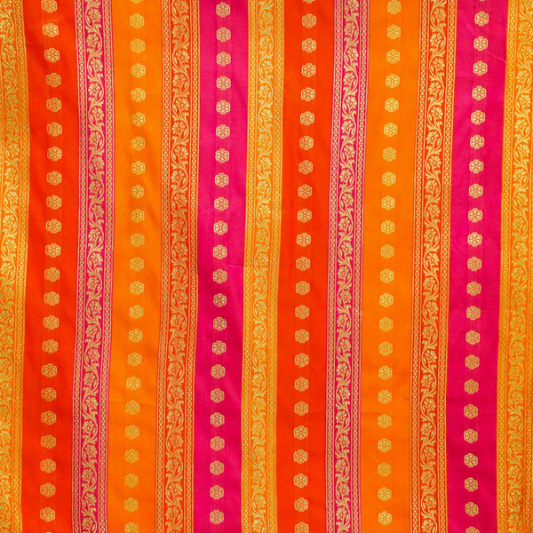 Brocade With Pink And Orange Border Hand Woven Fabric