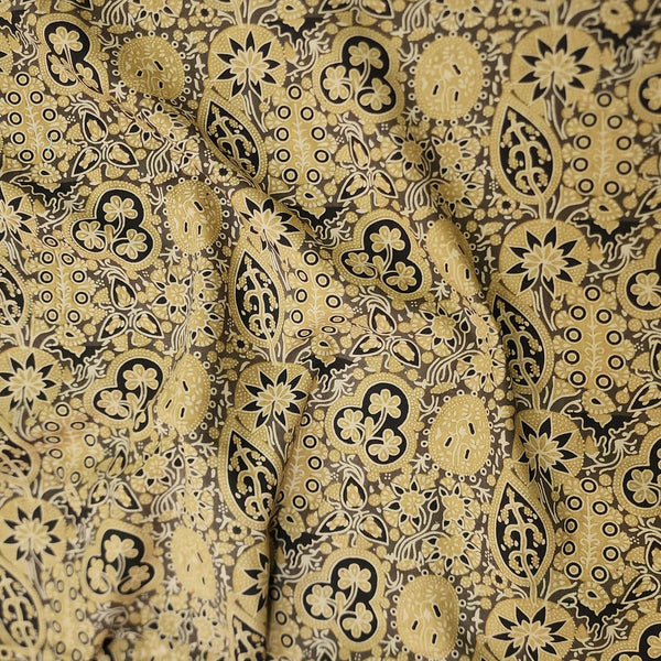 ( Pre-Cut 2 Meter ) Pure Cotton Ajrak Mustard With Black Hand Block Print Fabric