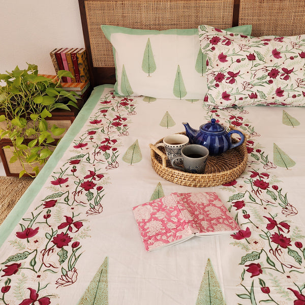 CYPRESS GARDEN - Pure Cotton Hand Block Printed Jaipuri Bedsheet