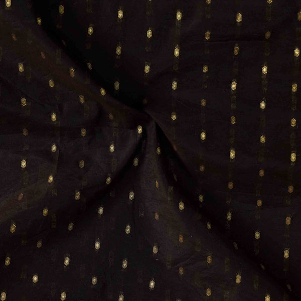 Chandari Dark Brown With Golden Zari Dots Hand Woven Fabric