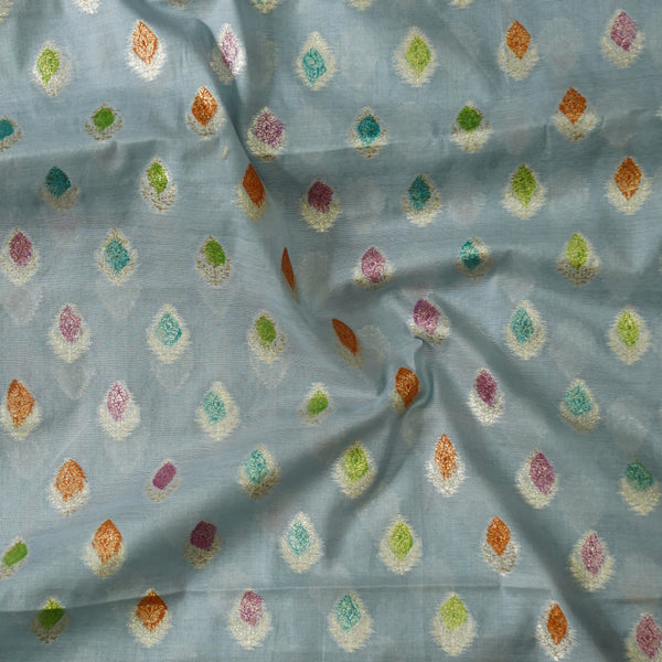 Chanderi Blue Multi Colour Design Leaves Motif Hand Woven Fabric