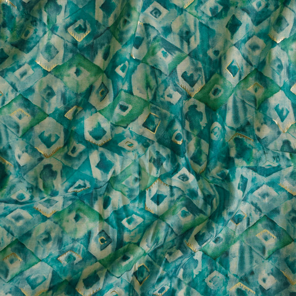 Chanderi Blue With White Diamond Printed Fabric