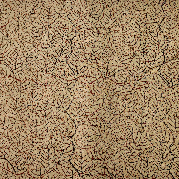 Chanderi  Kalamkari Cream With Rust Red And Black Leaves Jaal Hand Block Print Fabric