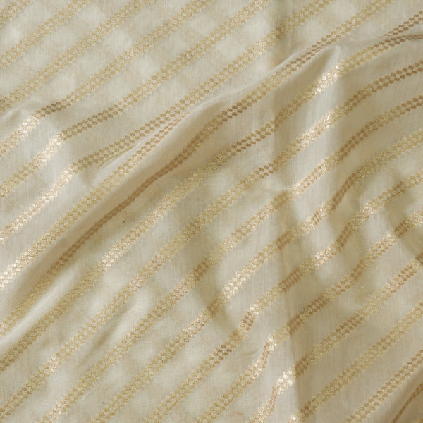 Chanderi Multi White With Golden Zari Design Hand Woven Fabric