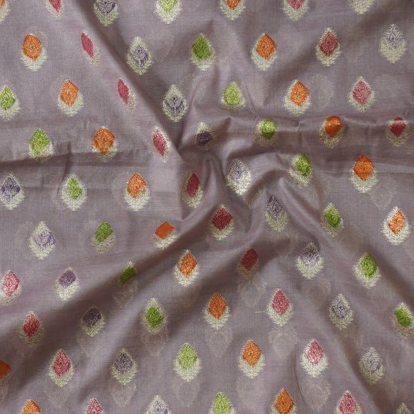 Chanderi Purple Multi Colour Design Leaves Motif Hand Woven Fabric