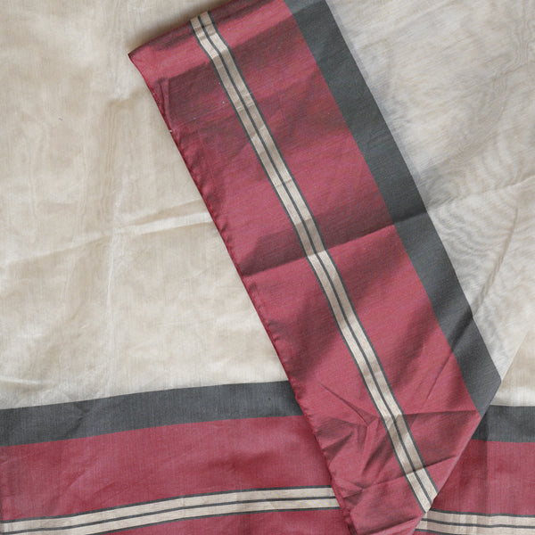 Chanderi Tissue With Red With Black Border Fabric