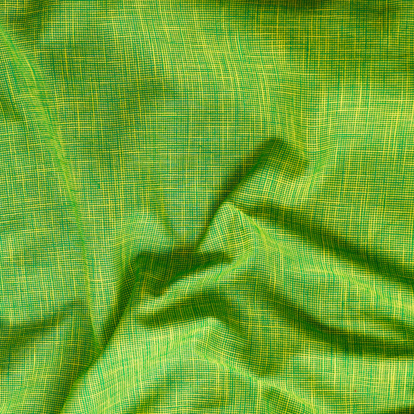 Pure Cotton Mini Small Checks Green With Yellow Fabric