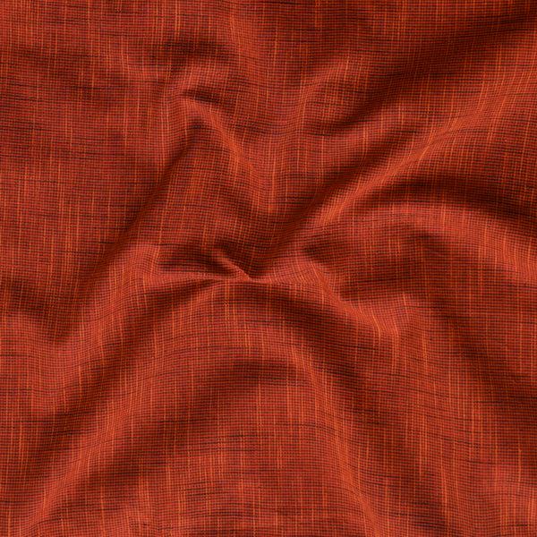 Pure Cotton Mini Small Checks Rust Orange With Rust Red Fabric