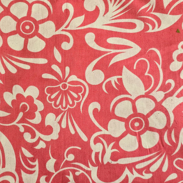 Cotton Print Flex Dark Peach With White Flower Jaal  Fabric