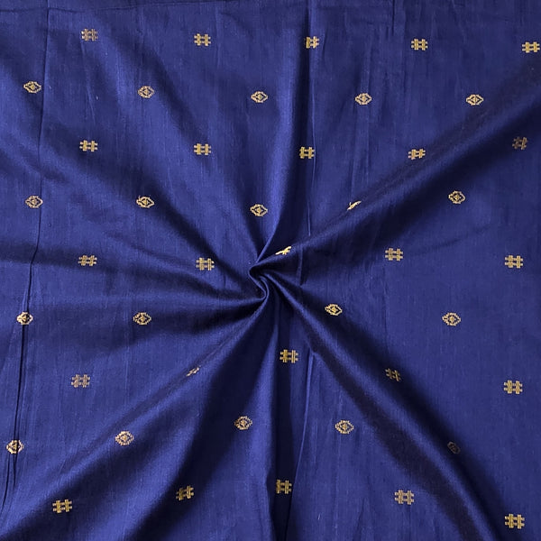 Cotton Silk Dark Blue With Golden Zari Design Hand Woven Fabric
