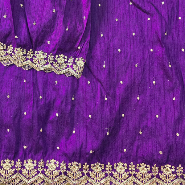 Cotton Silk Dark Purple With Goldenish Heavy Aari Work Border Hand Woven Fabric