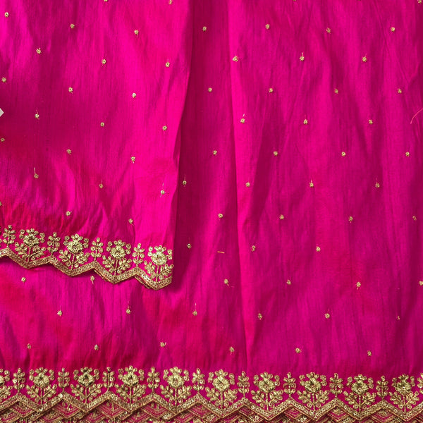 Cotton Silk Magenta Pink With Goldenish Heavy Aari Work Border Hand Woven Fabric