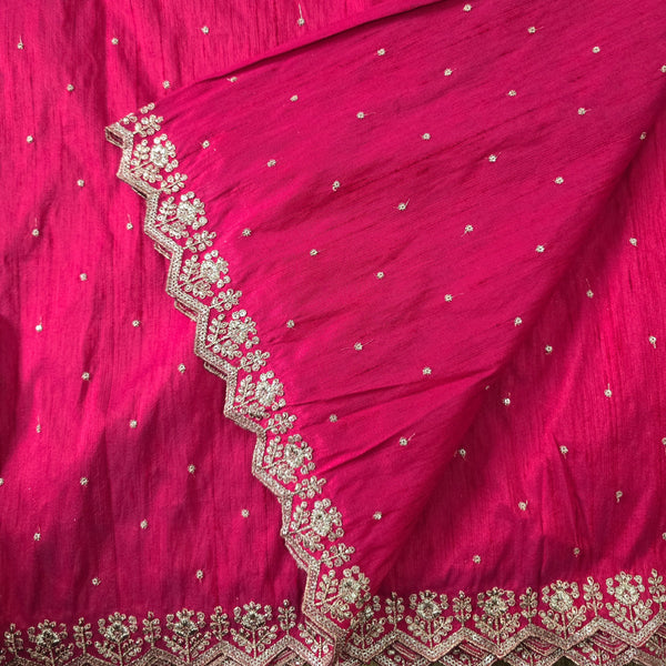 Cotton Silk Rani Pink And Red With Goldenish Heavy Aari Work Border Hand Woven Fabric