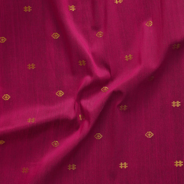 Cotton Silk Rani Pink With Golden Zari Design Hand Woven Fabric