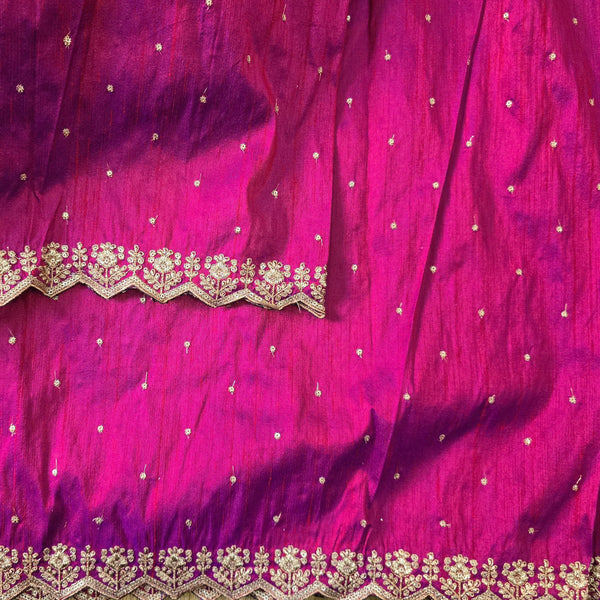 Cotton Silk Shades Of Purple And Blue With Goldenish Heavy Aari Work Border Hand Woven Fabric