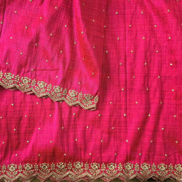 Cotton Silk Shades Pink And blue With Goldenish Heavy Aari Work Border Hand Woven Fabric