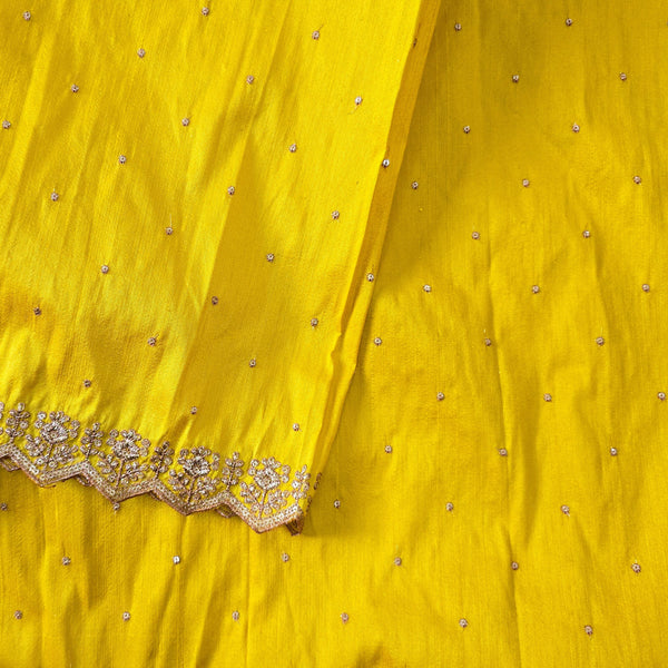 Cotton Silk Yellow With Goldenish Heavy Aari Work Border Hand Woven Fabric