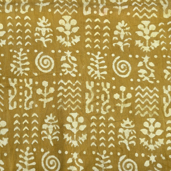 Pure Cotton Dabu Mustard With Cream Intricate Design Hand Block Print Fabric