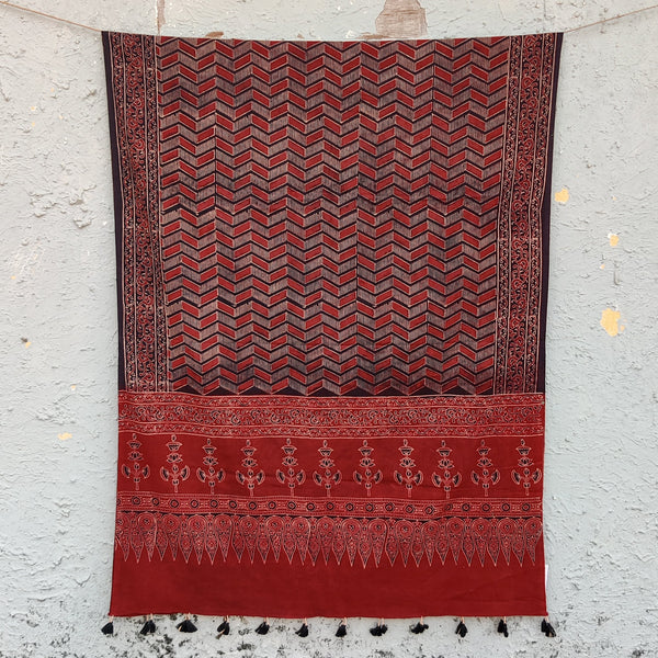 DHRITHI - Pure Cotton Vegetable Dyed Hand Block Printed Dupatta Geometric Rust And Back